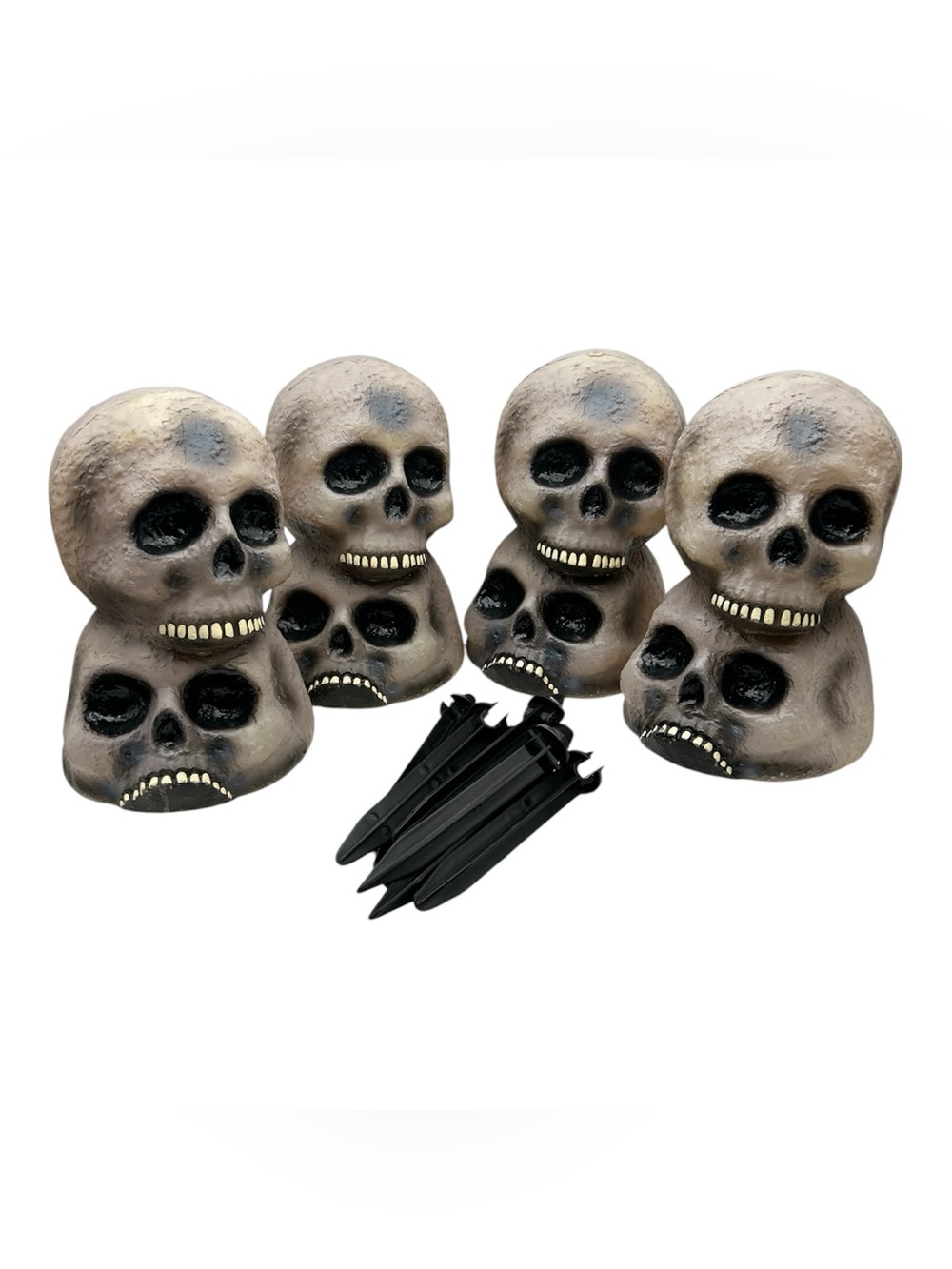 Lot Of 4 Vtg Stacked Skull Blow Molds Yard Decor Halloween 9”(No Lights)